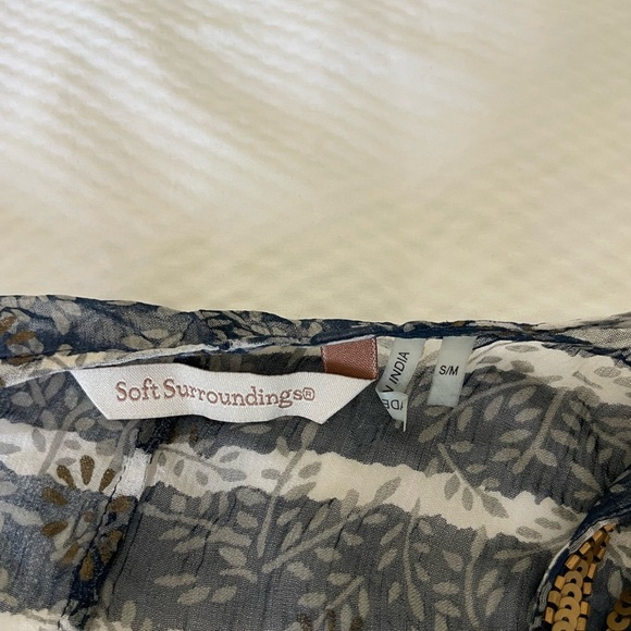 Soft Surroundings Sheer Navy Stripe Gold Beaded sequin cardigan top - Picture 4 of 8